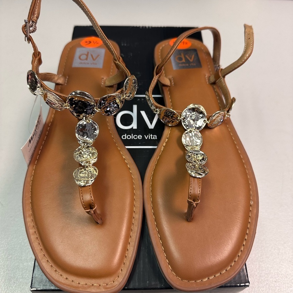 Dolce Vita Tan Sandals with Crystal Accents